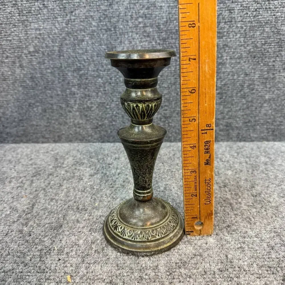 Vintage Brass Tone Metal Candlestick Holder Made In India Decor